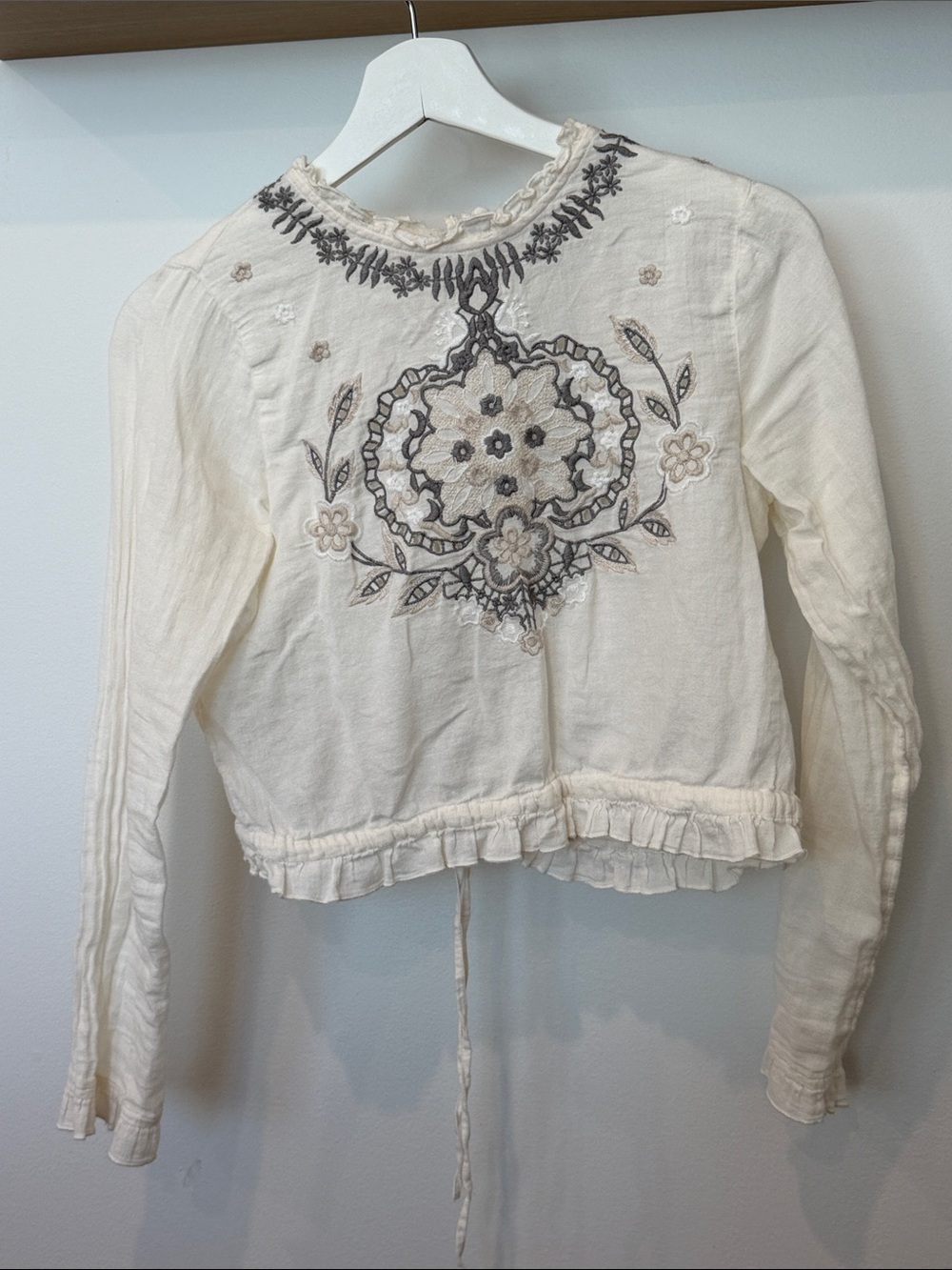 Zara Cream Embroidered Peasant Blouse
